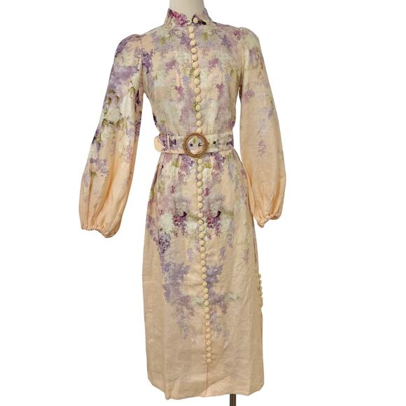 ZIMMERMANN Lyrical Buttoned Midi Dress Floral Print Linen 0 (US 4) NWT - Picture 1 of 16